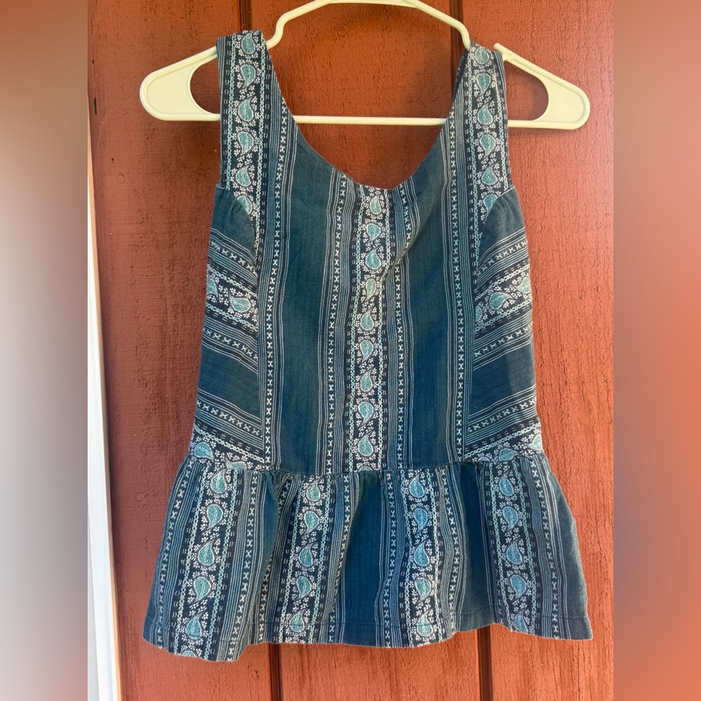 Prana Boho Teal and White Top With Paisley Pattern